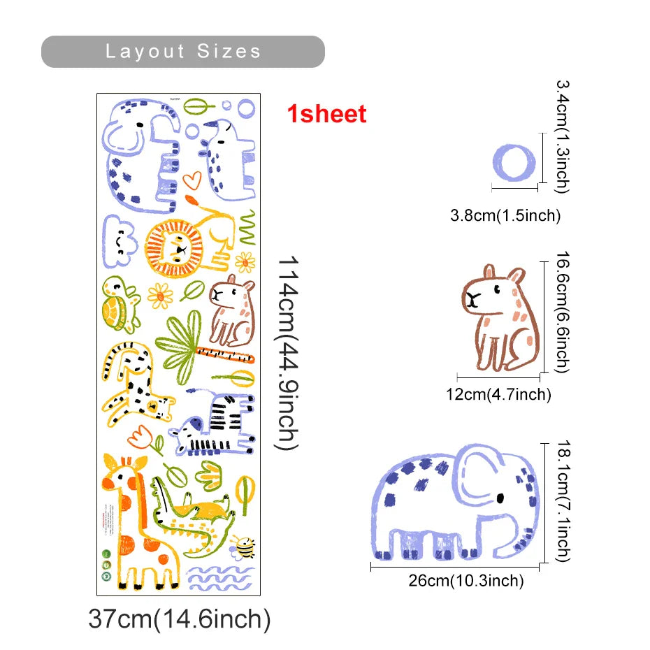 Cute Artistic Animal Line Art Wall Decals For Nursery Decor