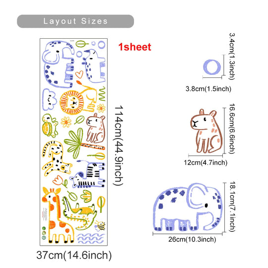 Cute Artistic Animal Line Art Wall Decals For Nursery Decor