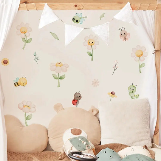 Cute Bee And Daisy Flower Wall Decals For Kids Room