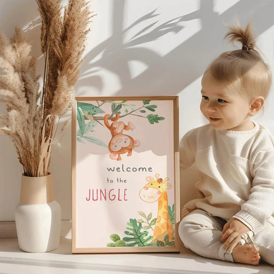 Cute Cartoon Jungle Animal Canvas Wall Art For Kids Room