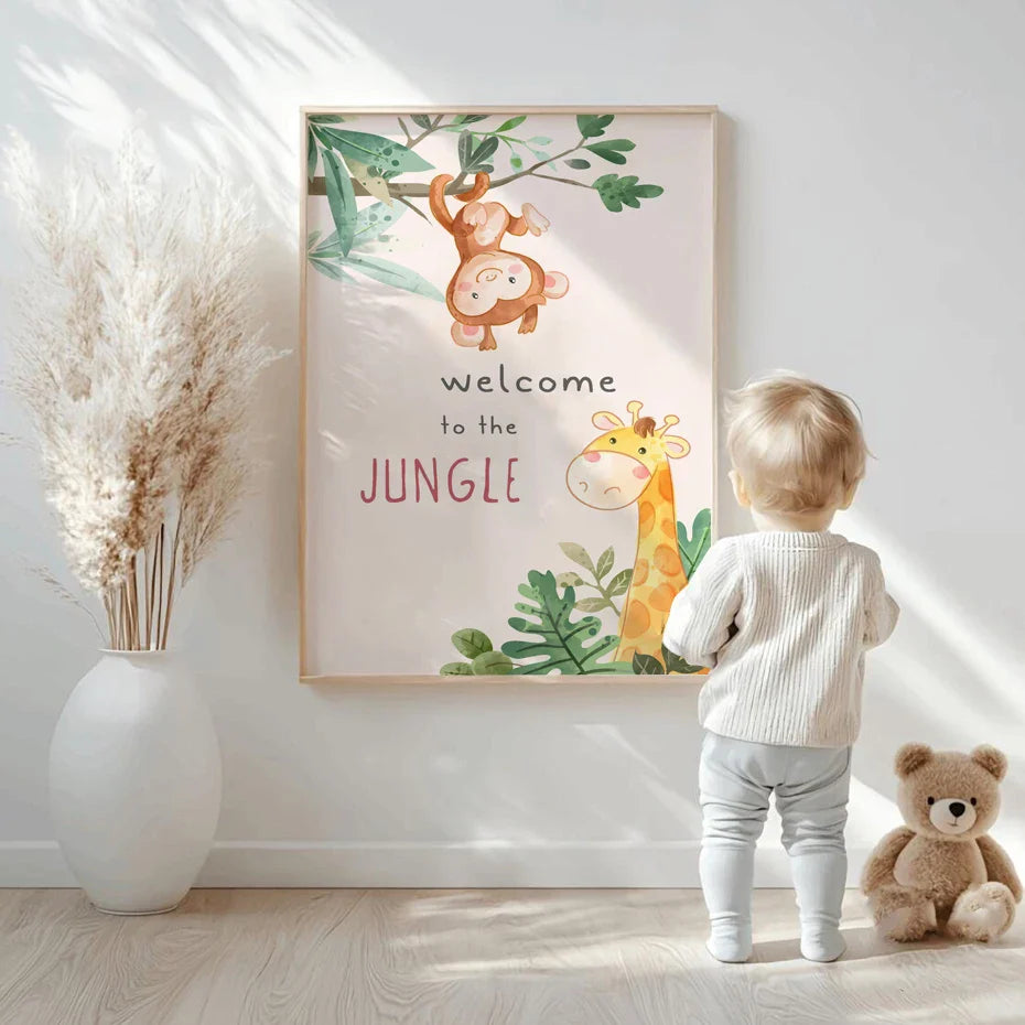 Cute Cartoon Jungle Animal Canvas Wall Art For Kids Room