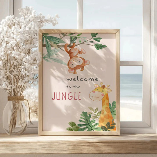 Cute Cartoon Jungle Animal Canvas Wall Art For Kids Room