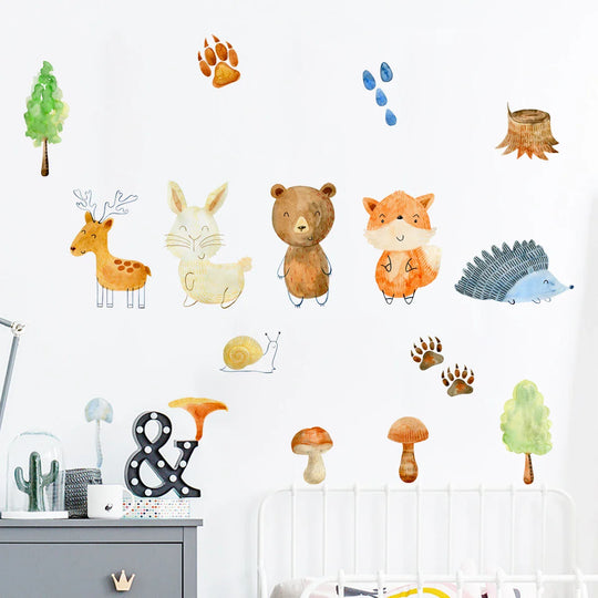 Cute Cartoon Woodland Animals Wall Decals For Kids Room Decor