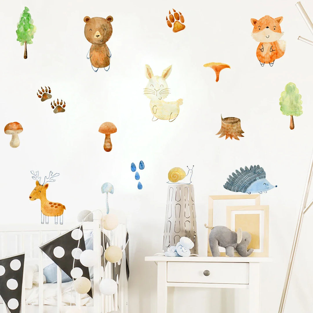 Cute Cartoon Woodland Animals Wall Decals For Kids Room Decor