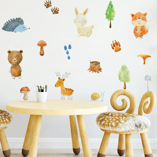 Cute Cartoon Woodland Animals Wall Decals For Kids Room Decor