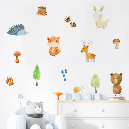 Cute Cartoon Woodland Animals Wall Decals For Kids Room Decor