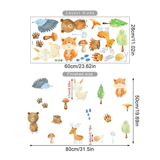 Cute Cartoon Woodland Animals Wall Decals For Kids Room Decor