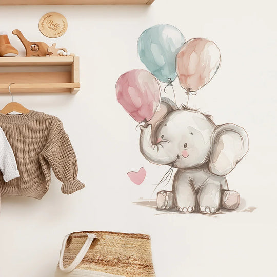Cute Elephant And Balloons Wall Decal For Kids Room
