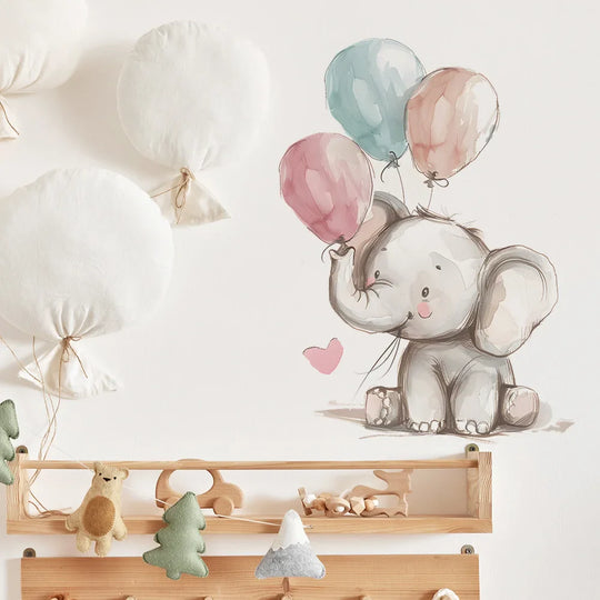 Cute Elephant And Balloons Wall Decal For Kids Room