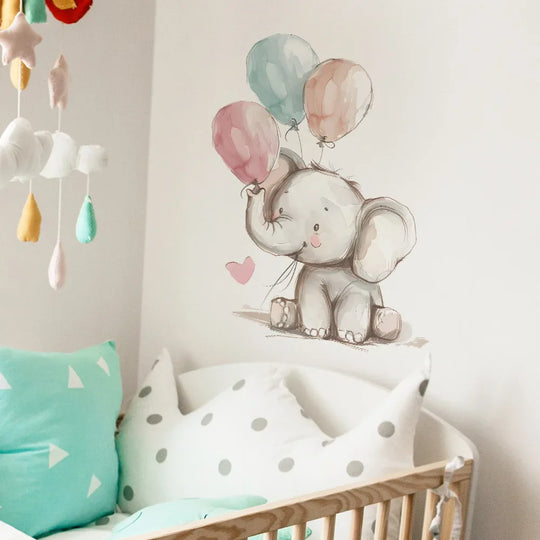 Cute Elephant And Balloons Wall Decal For Kids Room