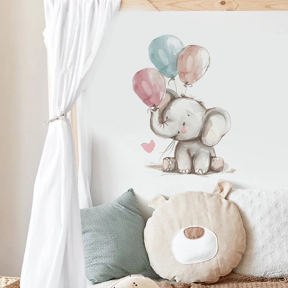 Cute Elephant And Balloons Wall Decal For Kids Room
