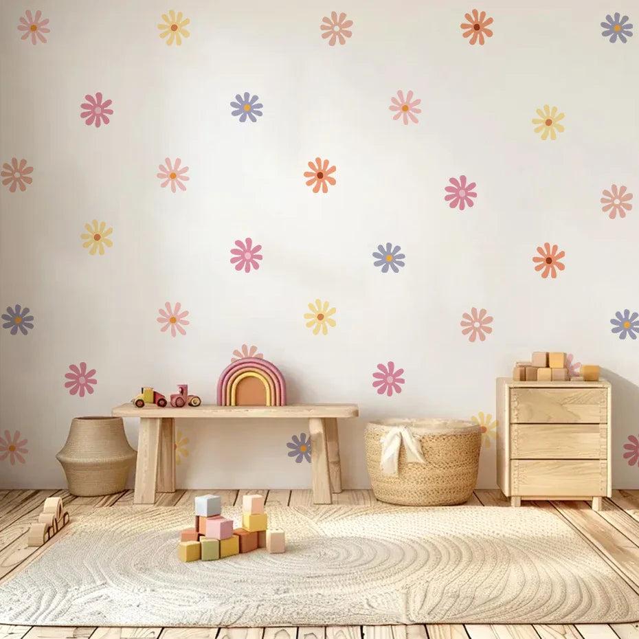 Cute Pastel Daisy Wall Decals For Kids Room Decor