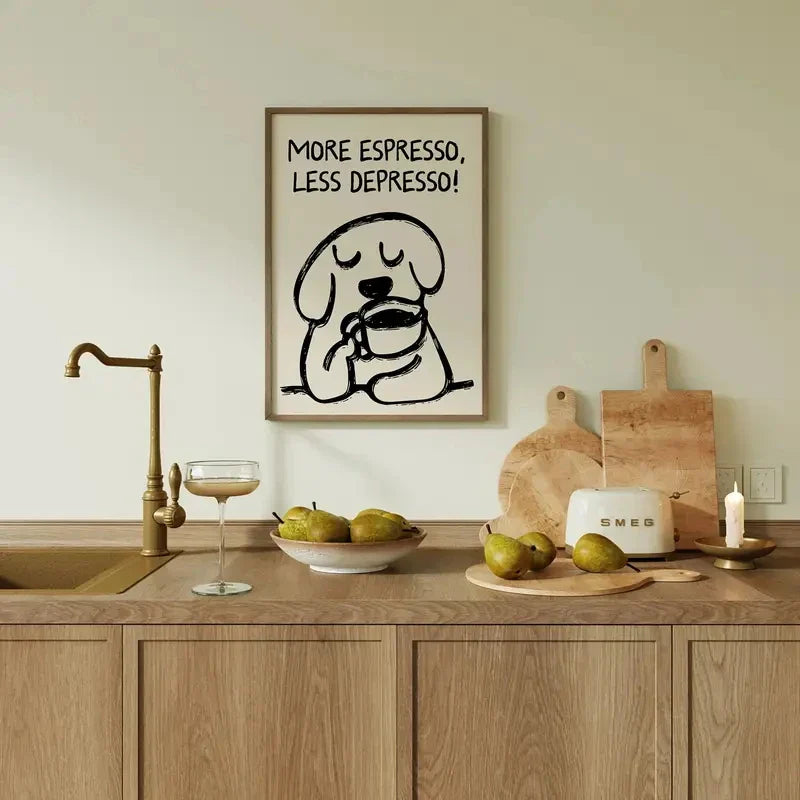 Retro Espresso Quote Typographic Canvas Wall Art