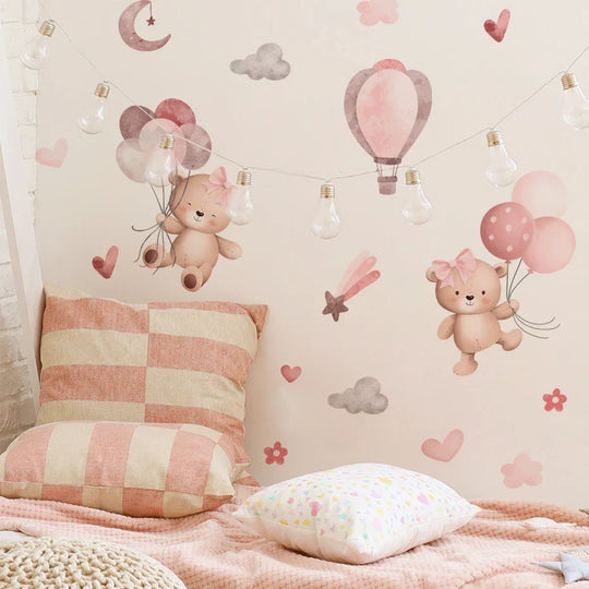 Cute Teddy Cartoon Bear Balloon Clouds Wall Stickers