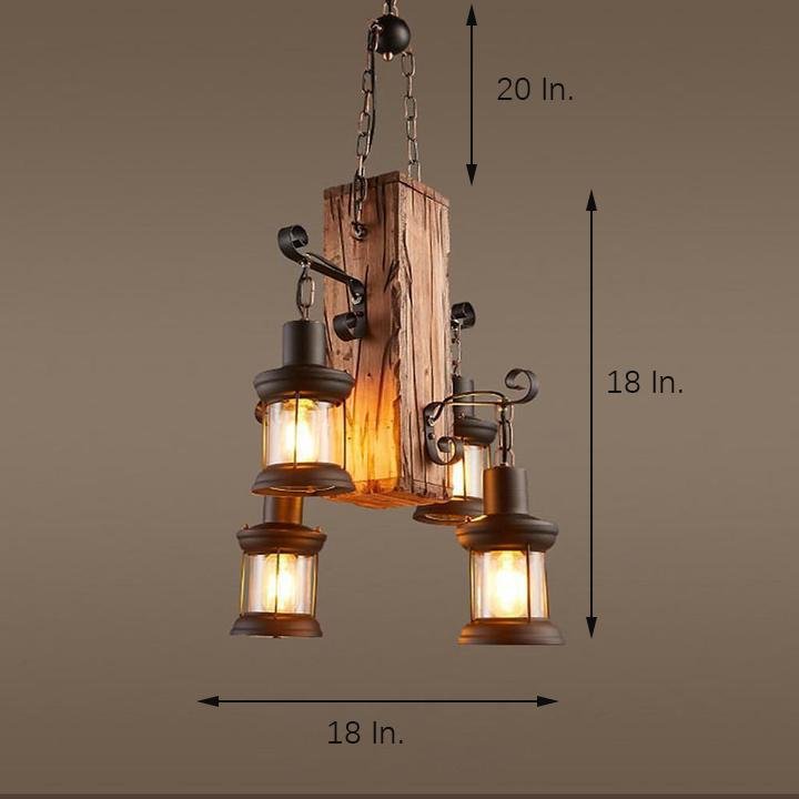 Lodge Style Farmhouse 4-Light Wooden Chandelier