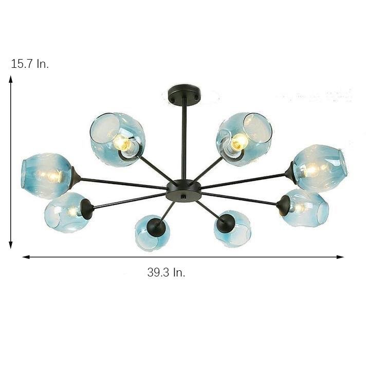 Blue Glass Sputnik Chandelier Metal See Glass Chandelier with 8 LED Lights