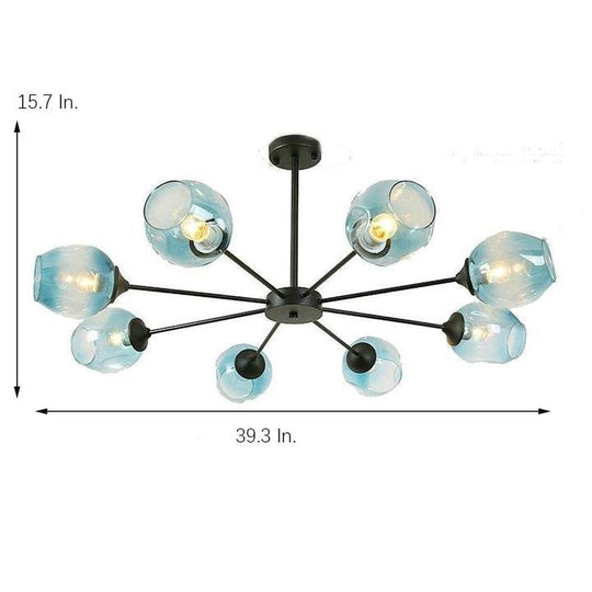 Blue Glass Sputnik Chandelier Metal See Glass Chandelier with 8 LED Lights