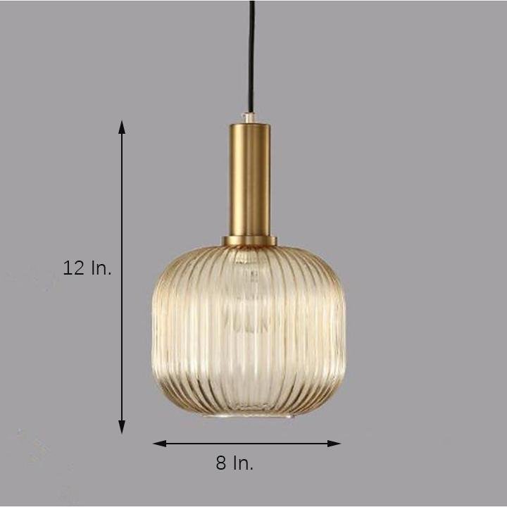 71" Ambient LED Ribbed Metal and Blown Glass Pendant Light