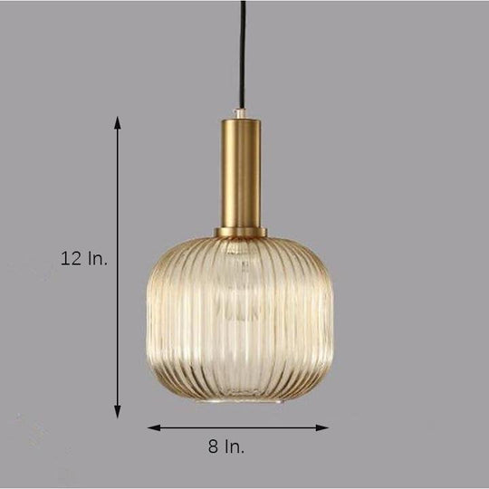 71" Ambient LED Ribbed Metal and Blown Glass Pendant Light