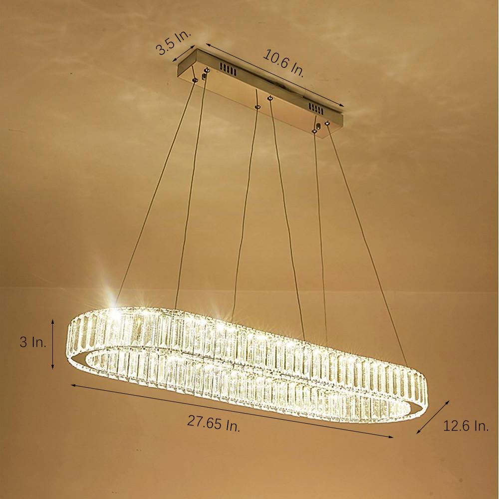 Chrome & Gold Crystal Oval Ring LED Pendant Chandelier