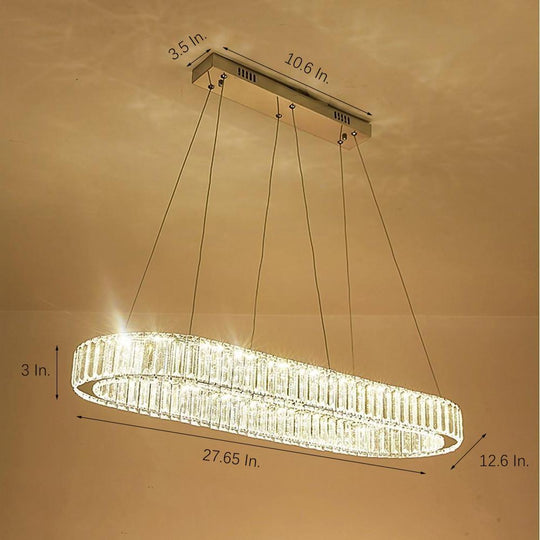 Chrome & Gold Crystal Oval Ring LED Pendant Chandelier
