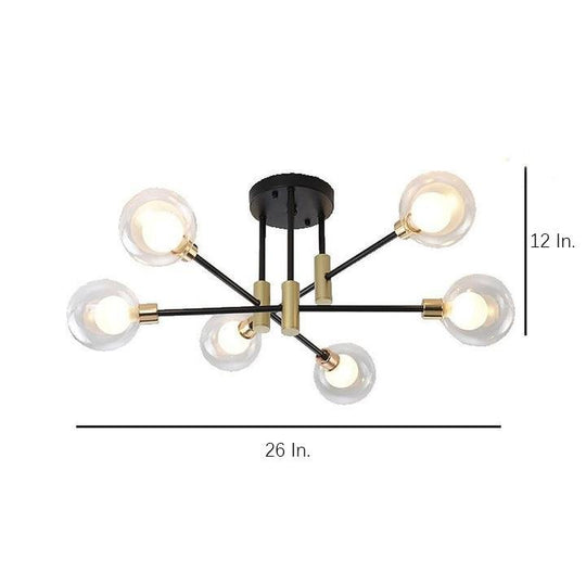 Modern Metal Glass Flush Mount Sputnik LED Bedroom Ceiling Light