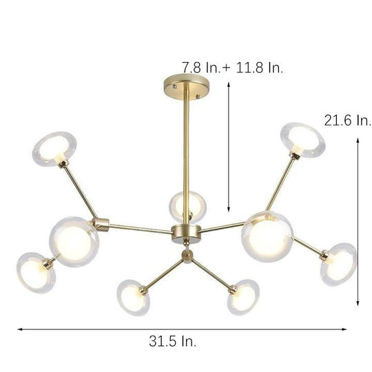 9-Light Glass LED Nordic Sputnik Chandelier – Modern Hanging Ceiling Light