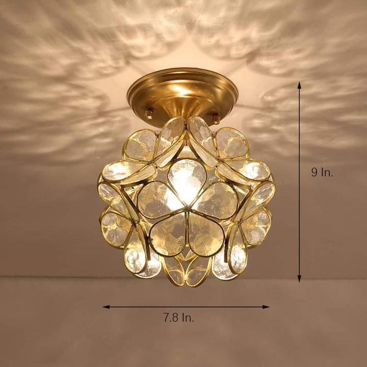 Candelabra Flower Hallway Flush Mount Copper Glass LED Ceiling Light