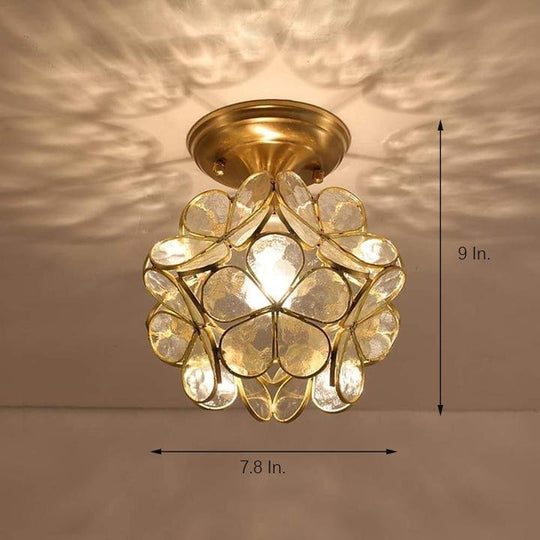 Candelabra Flower Hallway Flush Mount Copper Glass LED Ceiling Light