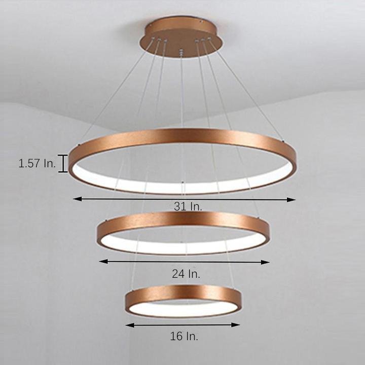Acrylic Bronze 3-Tier Ring Dimmable LED Chandelier – 59" Adjustable Pendant Light