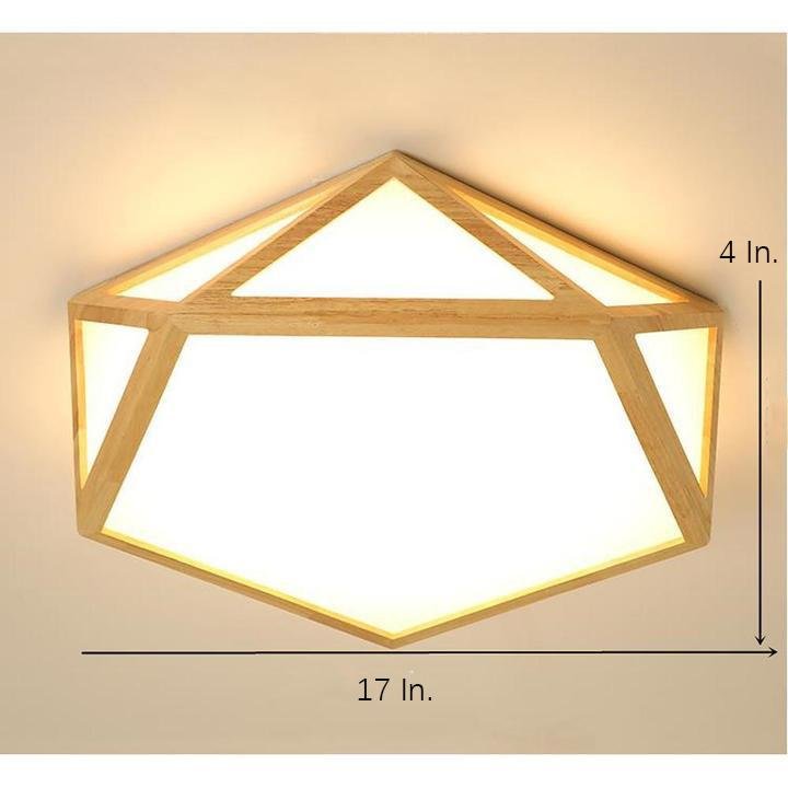 Geometric Shape Rustic Wood LED Flush Mount Ceiling Light