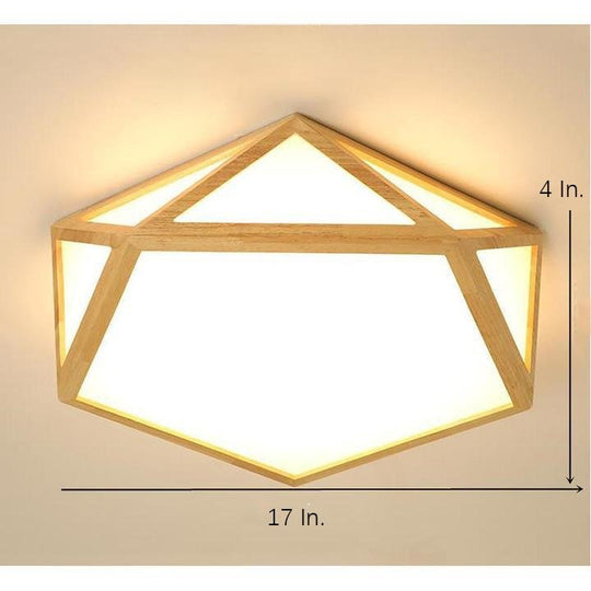 Geometric Shape Rustic Wood LED Flush Mount Ceiling Light