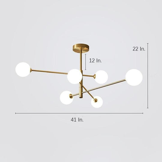 6 Light Sputnik LED Electroplated Glass Gold Modern Chandelier Ceiling Light