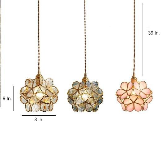 Flower Patterned Modern Glass Copper Pendant Light