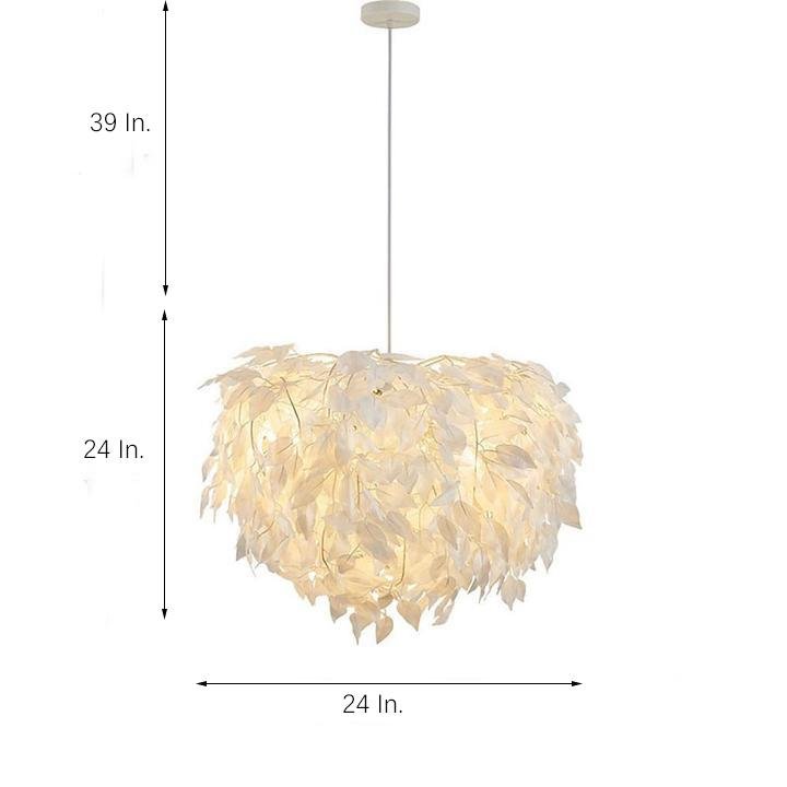 Modern Scandinavian Fabric Pendant Light – White & Gold, LED, Dimmable, 24"