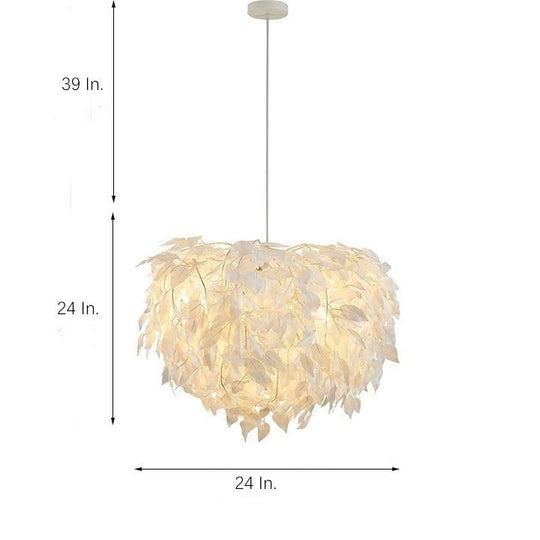 Modern Scandinavian Fabric Pendant Light – White & Gold, LED, Dimmable, 24"