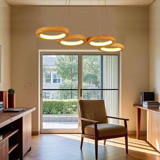 4 Circle Wood Acrylic LED Modern Pendant Light
