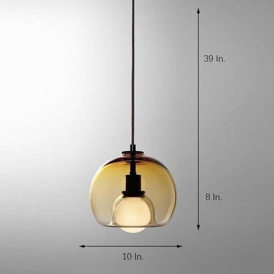 LED Double Glass Pendant Light Semi Globe Glass Pendant Ceiling Light Metal