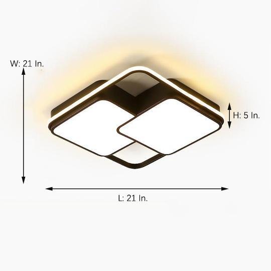 3 Square Dimmable LED Black Modern Flush Mount Ceiling Light for Bedroom