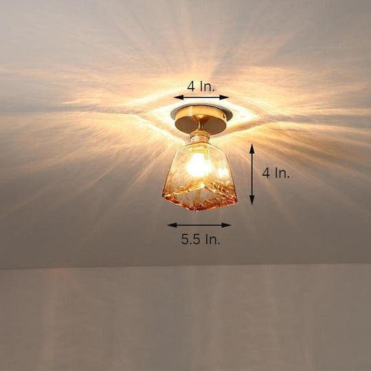 Creative Glass Lantern LED Electroplated Nordic Semi Flush Mount Ceiling Light