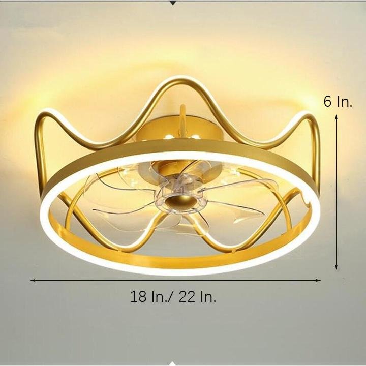 Crown Shape Gold Black Ceiling Fan with Light – Geometric LED Flush Mount