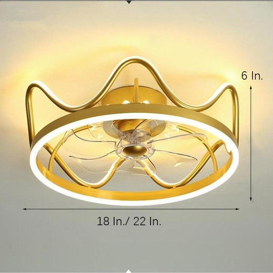 Crown Shape Gold Black Ceiling Fan with Light – Geometric LED Flush Mount