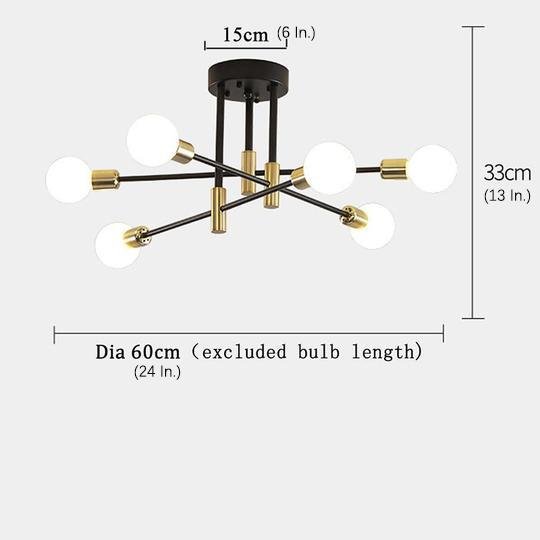 6-Light LED Sputnik Design Nordic Semi-Flush Mount Lighting Chandelier