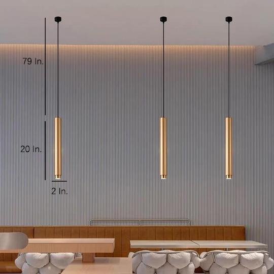 Elongated Cylindrical LED Gold Modern Pendant Light