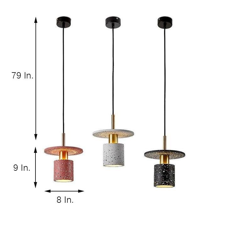 Terrazzo Inspired Cement Cylinder LED Pendant Light Modern Island Lighting