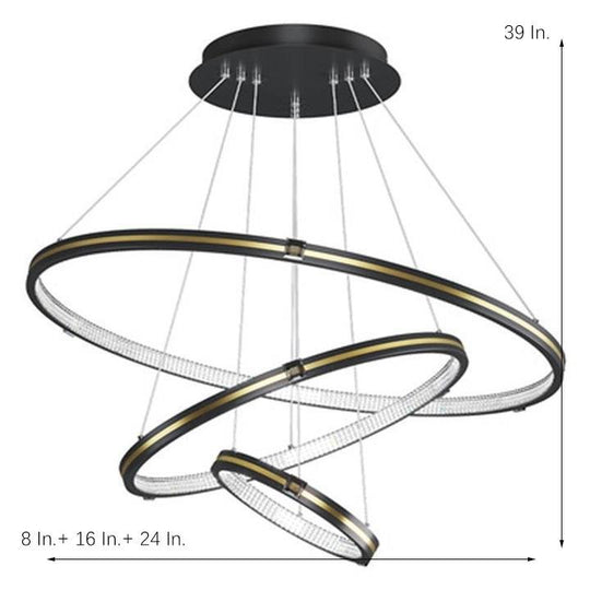 Stylish 3 Rings LED Chandelier – Gold & Black Finish