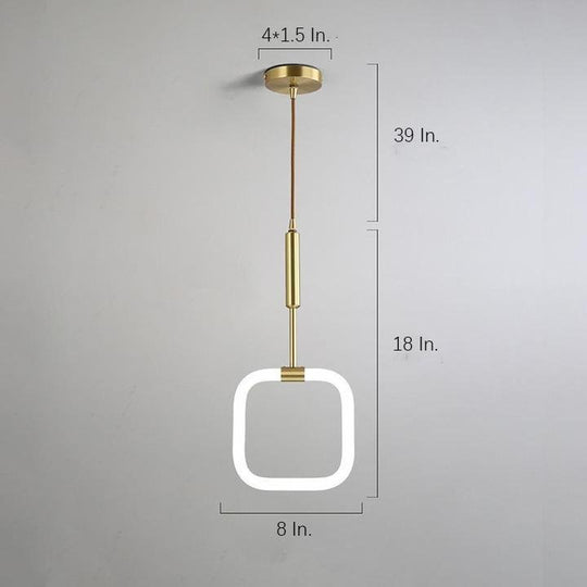 Square Pendant Light Copper Acrylic Geometrical LED Ceiling Light