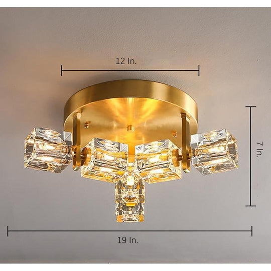 6-Light Crystal Brass LED Flush Mount Ceiling Light