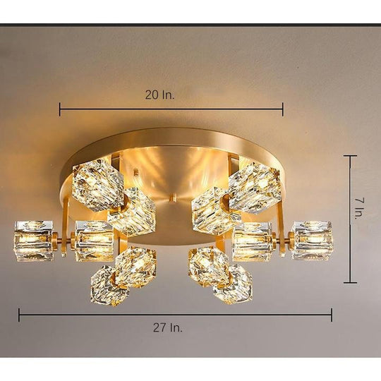 6-Light Crystal Brass LED Flush Mount Ceiling Light