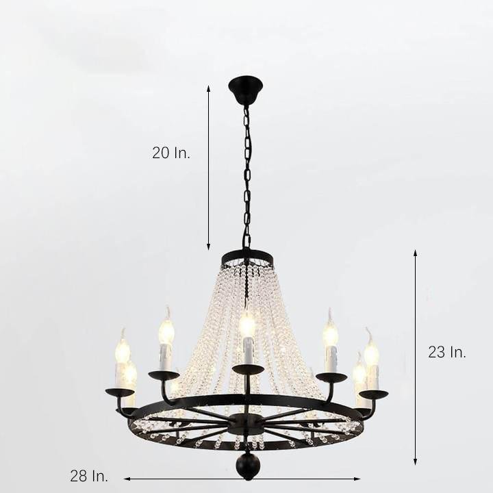 Empire Wagon Wheel Chandelier with Crystal Accents – 8/10/12 Lights